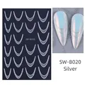 Detail showing silver glitter French smile line nail stickers for DIY manicure art - Silver
