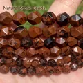Macro detail showing faceted mahogany obsidian natural stone beads for DIY jewelry making - 6mm Approx 58 Pieces / Faceted Golden Swan Stone