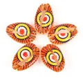 Detailed close-up view of evil eye patterned cowrie shell beads for DIY jewelry making. - 10 Pieces Pack / Red Eye Orange Shell