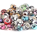 Macro view of large-hole glass beads with colorful heart patterns for DIY jewelry - Heart (#3) / 10 Pieces (14mm)