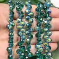 Cuentas de vidrio facetadas de 6mm verde azulado irisado en forma de gota para DIY - Cristal de Fresa de Agujero Transversal / 6mm (Aprox. 88 Piezas) / Verde Azulado AB Aurora