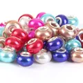 Close-up of vibrant large-hole beads with metallic finish for DIY snake chain bracelets - Artificial Pearl Color (#8) / 10 Pieces (14mm)