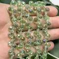 Cuentas de vidrio facetadas verde claro de 6mm en forma de gota para joyería DIY - Cristal de Fresa de Agujero Transversal / 6mm (Aprox. 88 Piezas) / Verde Fruta AB Aurora