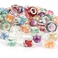 Close-up of assorted colorful glitter large hole beads for DIY snake chain bracelets - Cut Brushed Powder (#7) / 10 Pieces (14mm)