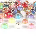 Detailed view of colorful faceted large-hole iridescent beads for DIY charm bracelets - Faceted Foil (#10) / 10 Pieces (14mm)