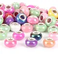 Detailed macro shot of mixed colorful large-hole beads with metal grommets for DIY jewelry - Ceramic-Look PVC Decoration (#12) / 10 Pieces (14mm)