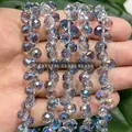 Cuentas de vidrio facetado de 6mm con revestimiento AB iridiscente para bisutería - Cristal de Fresa de Agujero Transversal / 6mm (Aprox. 88 Piezas) / Luz Azul Transparente