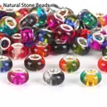 Close-up view of various colorful large hole glass beads for DIY charm bracelet making - Glossy Two-Tone (#16) / 10 Pieces (14mm)