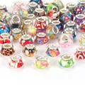 Detailed shot of various colorful large-hole beads with mixed patterns for DIY jewelry - Smooth Flower (#22) / 10 Pieces (14mm)