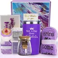 Vista detallada de un set de regalo spa morado de lujo con vaso y vela - Conjunto de Regalo Púrpura (Z1) / 21*21*10cm
