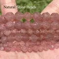 Close-up macro detail of faceted natural pink strawberry quartz stone beads for DIY jewelry - 6mm Approx 58 Pieces / #12 Faceted Strawberry Quartz