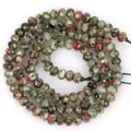 Makroansicht von 3x4mm facettierten grün-roten Natursteinperlen für DIY-Schmuck - 3x4mm (Ca. 105 Stück/Strang) / Rubin-Zoisit