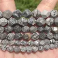 Close-up of faceted natural stone beads with grey marble patterns for DIY jewelry. - 6mm Approx 58 Pieces / Faceted Jasper Stone