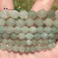 Macro view of faceted light green natural stone beads for DIY jewelry making crafts - 6mm Approx 58 Pieces / #17 Faceted Green Aventurine