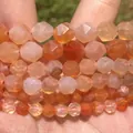 Macro view of multi-faceted pink quartz and chalcedony natural stone beads for DIY. - 6mm Approx 58 Pieces / Faceted Natural Red Agate