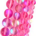 Close-up detail of rose red iridescent round glass beads for handmade jewelry crafts - 6mm (Approx 58 Beads) / Frosted Rose Red Flash Stone