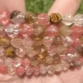 Macro view of faceted rose quartz and chalcedony beads for DIY jewelry making. - 10mm Approx 37 Pieces / Faceted Watermelon Peel Stone