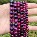 Polished magenta natural stone round beads for DIY jewelry making bracelets and necklaces - 10mm (Approx 37pcs) / Starry Rose Red Tiger Eye