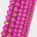 Vibrant fuchsia chalcedony beads with golden vein patterns for jewelry making - 6mm (Approx 58 Pieces) / Gold Line Turquoise Rose Red