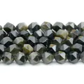 Natural black gold sheen obsidian faceted diamond cut rhombus loose beads for DIY jewelry - 6mm Approx 58 Pieces / Faceted Gold Sheen Obsidian