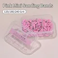 Set of 150 pink nail sanding bands with mixed 120, 180, and 240 grits in a clear box - 120/180/240 Grit Mixed (150 Pieces) / Pink