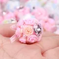 Close-up of pink rose flower ball bead with heart-shaped rhinestone and pearls - Pink Rose Flower Ball (S3471) / 1 Piece (20mm) / Pink
