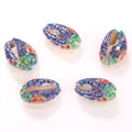 Detailed view of natural colorful printed cowrie shell beads for DIY jewelry making. - 10 Pieces/Pack (16-20mm) / Peacock Pattern