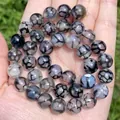 Perle tonde in agata vena di drago grigia naturale per la creazione di gioielli fai-da-te - 4mm (84-90 pezzi) / Agata Venata di Drago Nera
