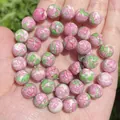 Perle tonde in pietra naturale premium con motivi macchiettati rosa e verdi per gioielli - 4mm (84-90 pezzi) / Pietra della pioggia rosa verde