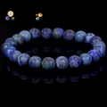 Natural blue lapis lazuli beaded bracelet with reflective black background style - Lapis Lazuli