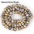 5x8mm Imperial-Stein Abstandsperlen mit gelben und schwarzen Wirbelmustern für Schmuck - 5x8mm (Ca. 70 Perlen) / Gelb Schwarz Pfau (#11)