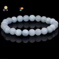 Natural light blue gemstone beaded bracelet for women on black reflective background - 19cm 6mm / Aquamarine