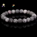 Elegant grey patterned natural stone bead bracelet with reflective black background - Map Stone