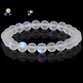Translucent white frosted bead bracelet featuring an ethereal blue flash for women - Labradorite