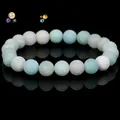 Natural light blue and white stone beaded bracelet with elegant matte finish jewelry - Matte Amazonite