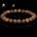 Unisex natural matte tiger eye stone beaded bracelet with earth tone patterns and textures - Yellow Tiger Eye