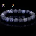 Blue natural sodalite stone bead bracelet featuring unique white marble texture and patterns - Old Blue Vein
