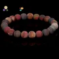 Handmade multicolor matte natural jasper stone bead bracelet with earthy red and grey tones - Picasso Stone