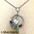 Collana argentata fatta a mano con pietra a cuore e cristalli chakra multicolore - Senza Catena / Argento Multicolore