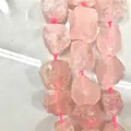 Detail showing irregular natural rose quartz raw stone beads on pink string - Rose Quartz (6) / 15 Pieces/Pack