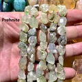 Primer plano detallado de cuentas de piedra de prehnita verde natural para joyería artesanal - 1 Hilo (Aprox. 40cm) / Prehnita