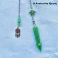Green aventurine crystal pendulum with arrow point detail and dreamcatcher feather charm - Aventurine Arrowhead Pendulum