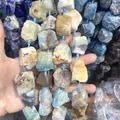 Handheld view of natural raw irregular stone beads for DIY artisan jewelry making - Domestic Amazonite / 15 Pieces/Pack