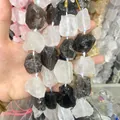 Natural irregular white and smoky quartz rough stone beads for DIY jewelry making - Smoky and Clear Quartz Mix / 15 Pieces/Pack
