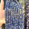 Macro view of blue sodalite natural stone faceted 6x10mm cylinder beads for jewelry - Blue Vein Stone / 1 Piece/Pack