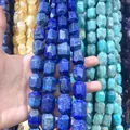 Detail view of natural blue lapis lazuli faceted barrel beads for DIY jewelry making - Lapis Lazuli / Approx 15x20mm (Pack of 19)