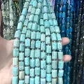 Macro view of 8x12mm natural stone cylinder cut beads for DIY jewelry creations - 26 Pieces/Pack (8x12mm) / Amazonite