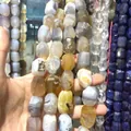 Macro detail view of faceted natural agate stone beads for DIY jewelry making accessories - Yellow Botswana Agate (Crazy Lace Agate) / Approx 15x20mm (Pack of 19)