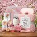 Set regalo di compleanno rosa con coperta soffice, bicchiere termico e prodotti spa - Set Scatola Regalo di Compleanno Rosa / Rosa