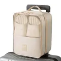 Dreilagige beige Reise-Schuhaufbewahrungstasche auf einem Koffer - 30x23x13.5cm / Beige